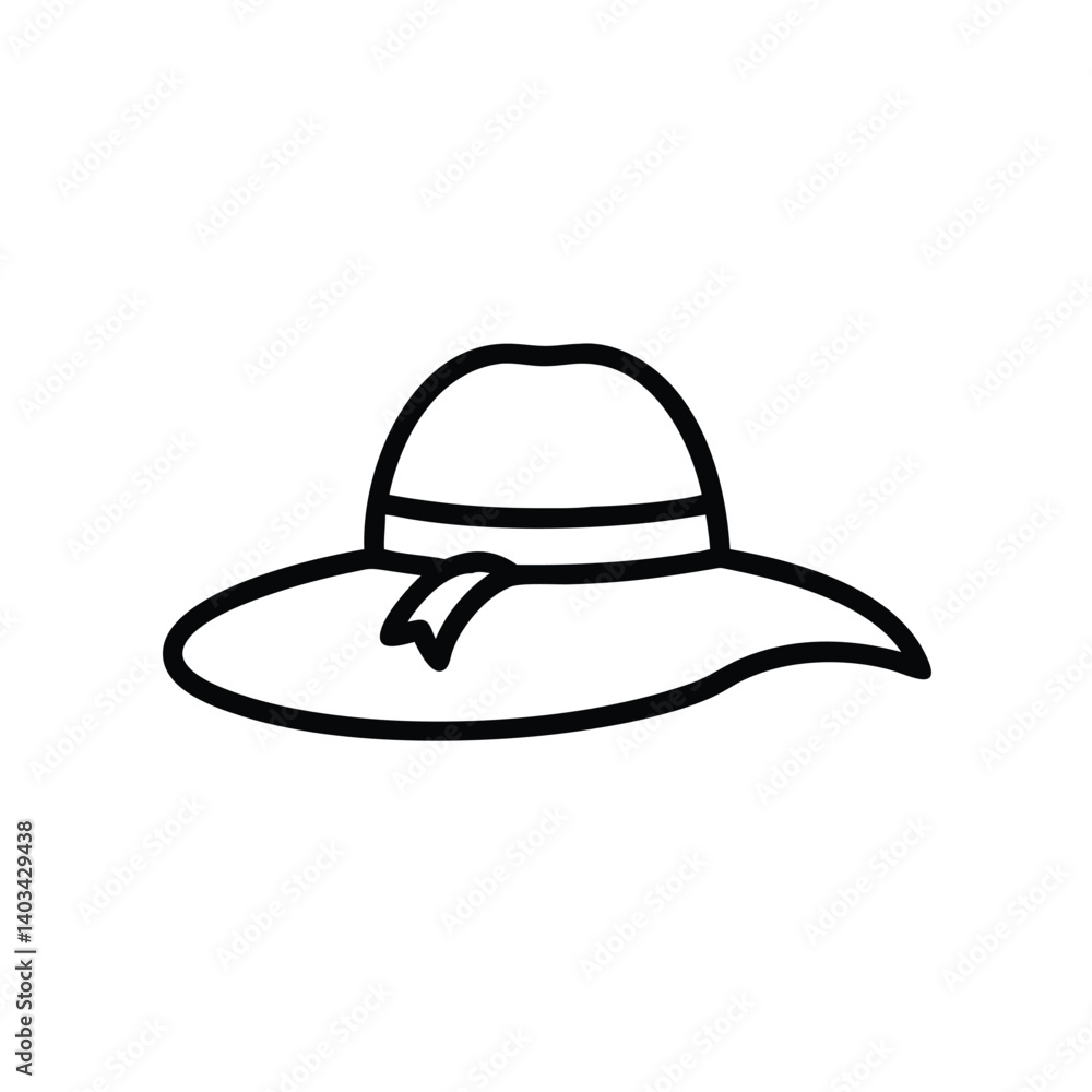 Elegant Summer Hat With Ribbon Outline Drawing For Fashion Accessory Illustrations Elegant Summer Hat With Ribbon Outline Drawing For Fashion Accessory Illustrations