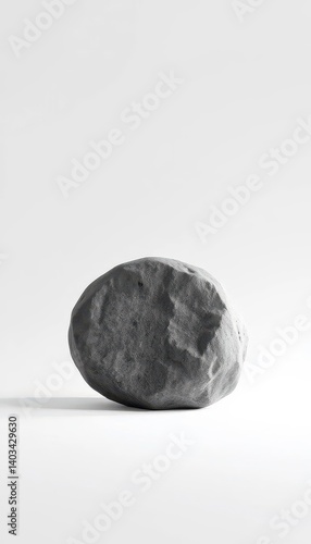 A smooth, grey stone sits alone against a stark white backdrop, monochrome, still life, natural