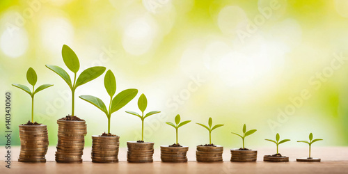 Wallpaper Mural Coin chart with green plants emerging from it, symbolizing prosperity and efficiency in business. Torontodigital.ca