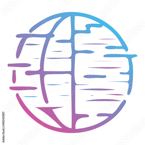 Abstract gradient globe icon with fragmented lines, symbolizing global trade disruption, economic breakdown, or geopolitical tension. Ideal for conflict or crisis visuals