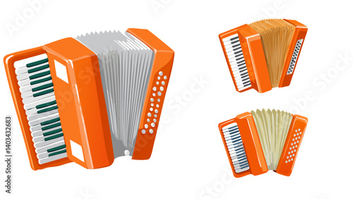 Orange Accordion icon. 3d rendering isolated on white background. Cartoon plastic style