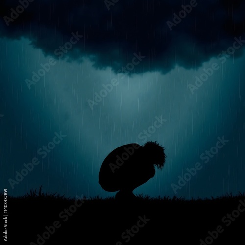Sad Despair Man with Rain and Dark Clouds, Mental Health