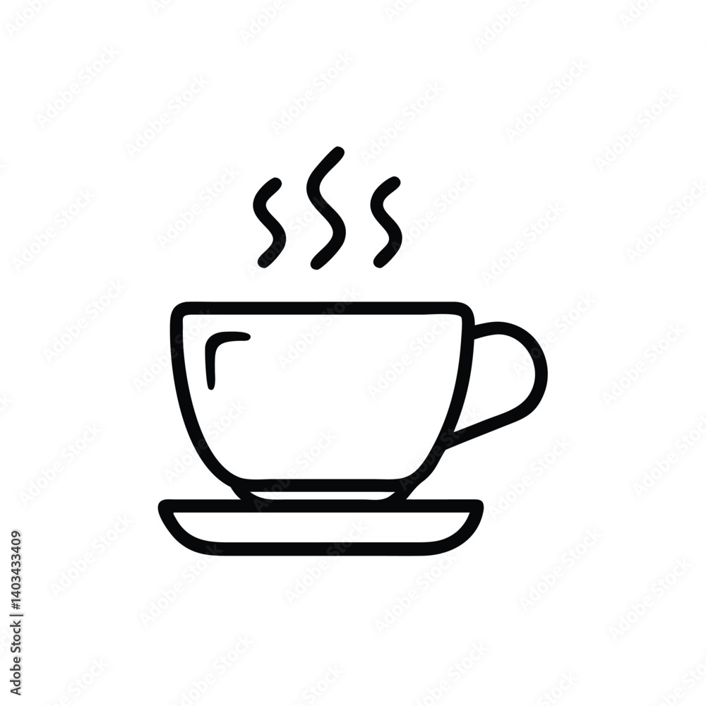 Hot Coffee Cup Line Icon Design On Plate Vector Illustration Isolated Hot Coffee Cup Line Icon Design On Plate Vector Illustration Isolated