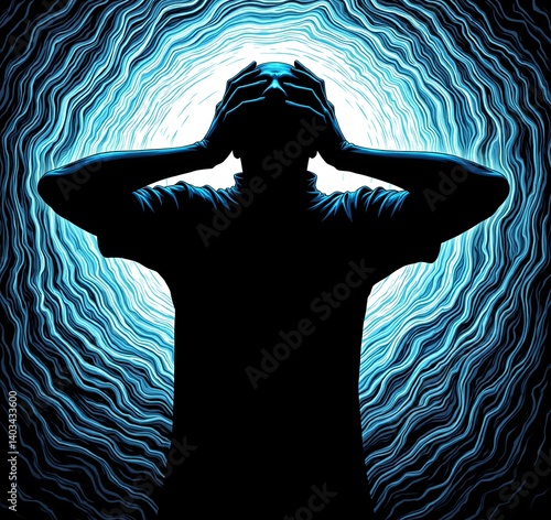 Stress Man with Hands on His Head, Anxiety Worry Mental Health