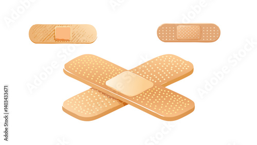 Realistic Medical Plaster. Adhesive Bandage. 3d rendering isolated on white background. Cartoon plastic style icon