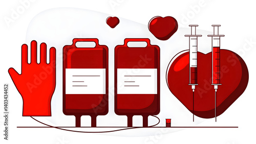 Neatly arranged medical tools for blood donation with copy space