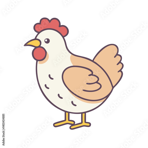 Cute cartoon chicken vector illustration farm animal poultry bird hen fowl chick drawing design graphic