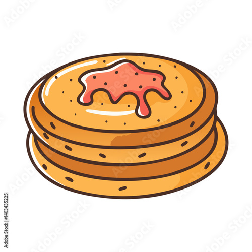 Delicious pancakes with strawberry jam breakfast food recipe tasty dessert brunch stack illustration