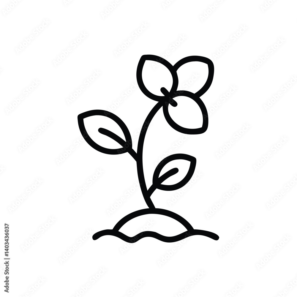 Simple Line Art Illustration Of A Plant Growing From Soil Icon Simple Line Art Illustration Of A Plant Growing From Soil Icon