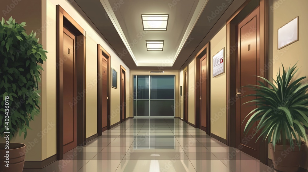 Empty office hallway at night Empty office hallway at night