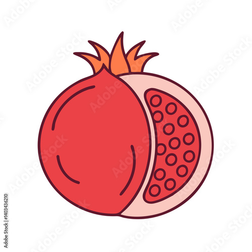 Isolated pomegranate fruit illustration for healthy eating and juice products design concept
