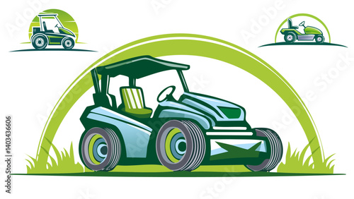 green tractor with a tractor. Zero Turn Lawn Mower Lawn Care Logo
