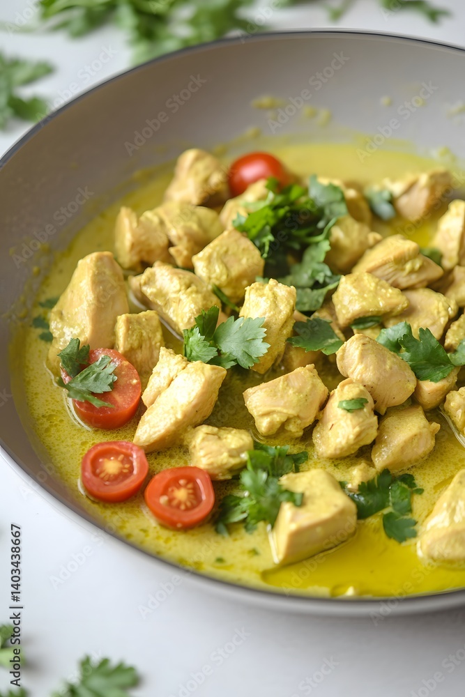 Delicious Creamy Chicken Curry in a Bowl Close Up Delicious Creamy Chicken Curry in a Bowl Close Up