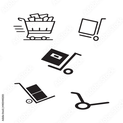 Set of 5 outline delivery and with floral transport, shipment silhouette editable vector isolated 