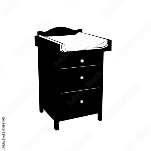 Changing table silhouette with storage drawers in black  