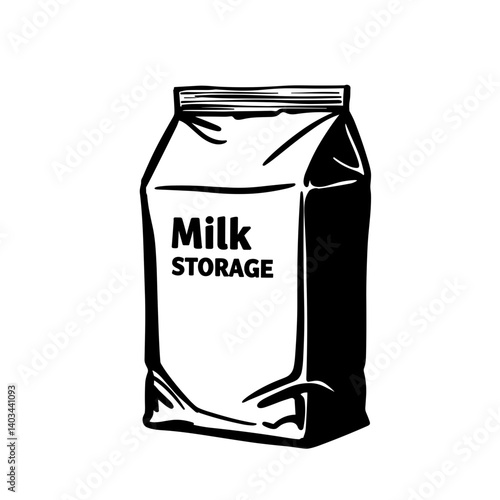 Milk Storage Bag Illustration in Black and White Style  