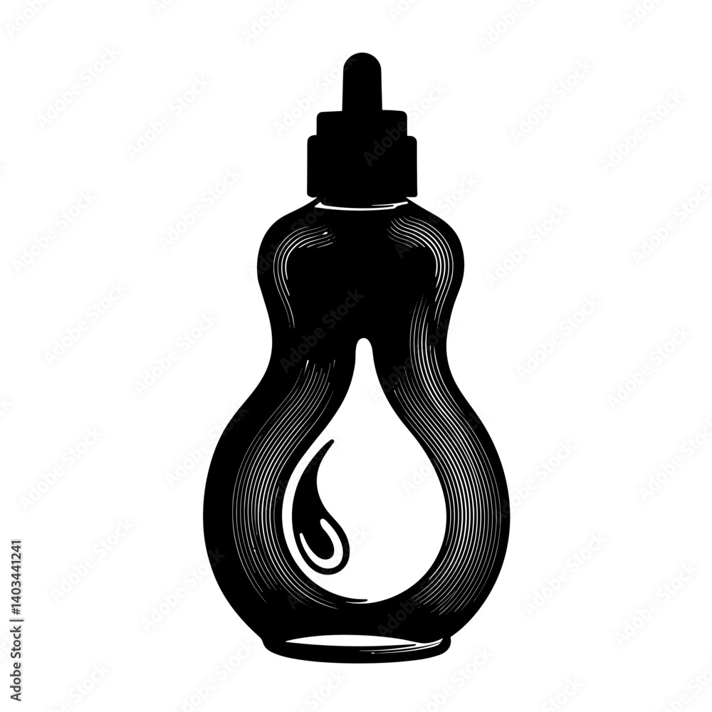 Obraz premium Tummy Oil Bottle Silhouette in Black and White Style 