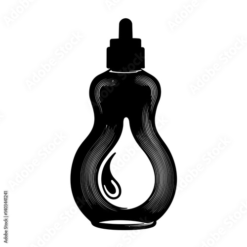 Tummy Oil Bottle Silhouette in Black and White Style  