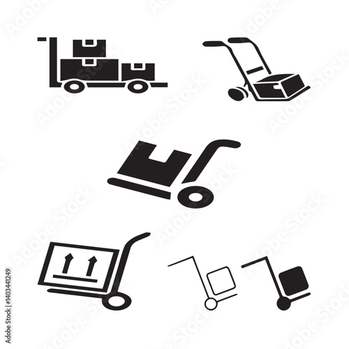 Set of 5 outline delivery and with floral transport, shipment silhouette editable vector isolated 