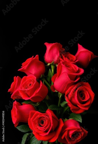 Wallpaper Mural Dramatic red roses bouquet on black background, ample copy space, bouquet, card, intense Torontodigital.ca