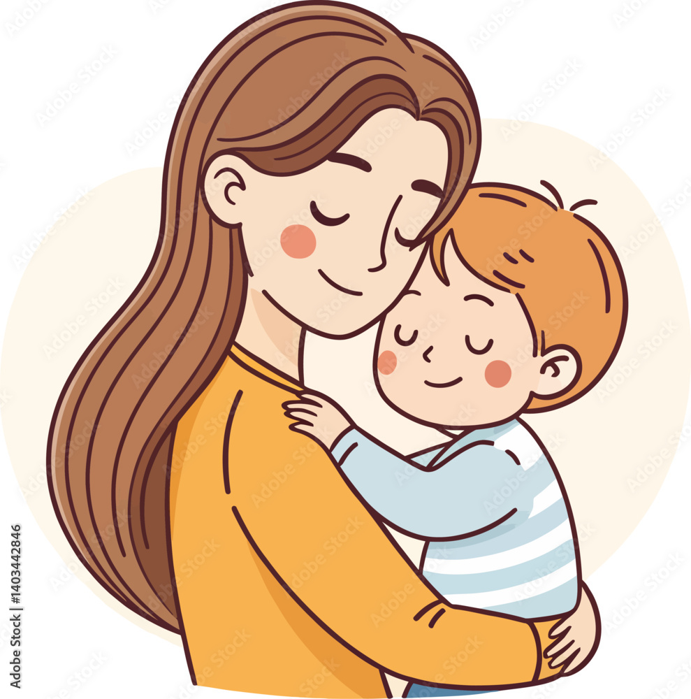 A heartwarming illustration of a mother holding her child close. A heartwarming illustration of a mother holding her child close.