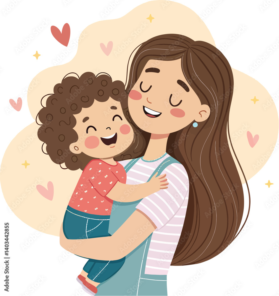 A heartwarming illustration of a mother holding her child close. A heartwarming illustration of a mother holding her child close.