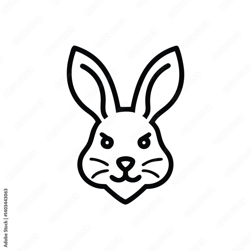 Line Art Illustration Of An Angry Cartoon Rabbit Head Isolated On White Line Art Illustration Of An Angry Cartoon Rabbit Head Isolated On White