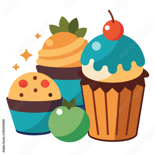 Muffins Vanilla Vector Art White Background