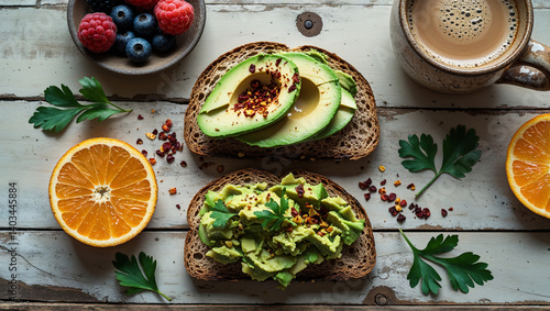 Wallpaper Mural Avocado Toast With Berries Orange And Coffee Rustic Breakfast Still Life Torontodigital.ca
