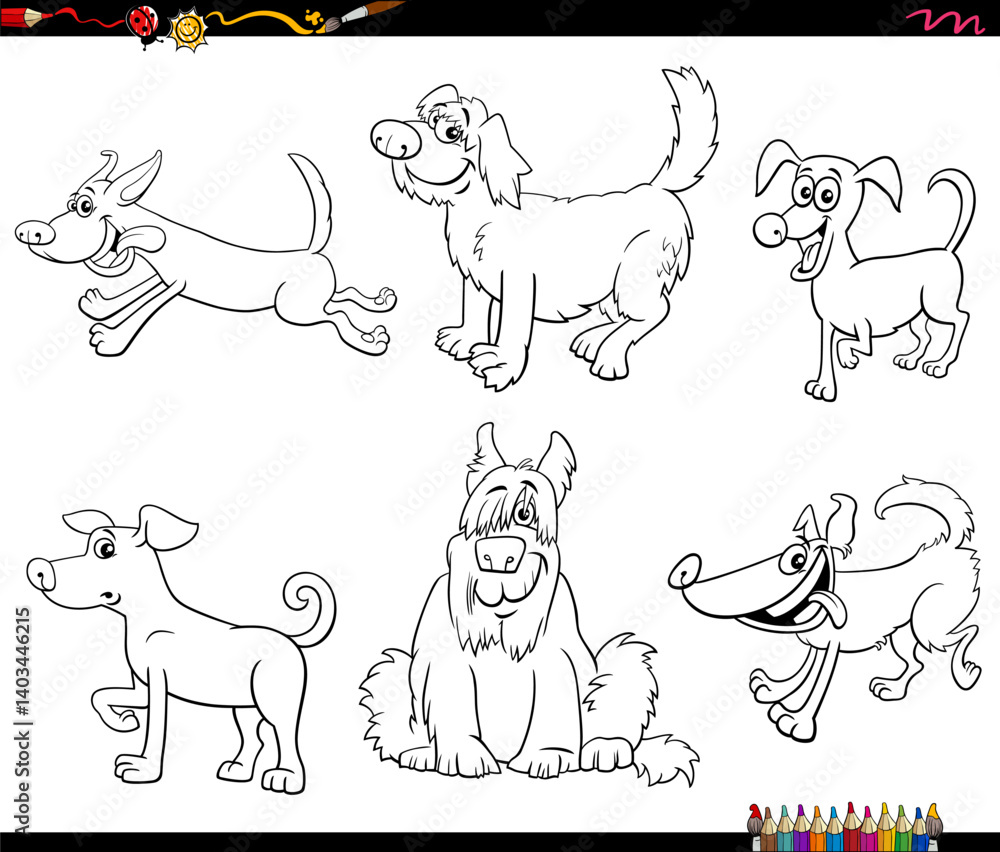 funny cartoon dogs animal characters collection coloring page funny cartoon dogs animal characters collection coloring page