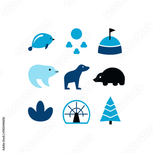 arctic set of vector doodle icon on transparent background