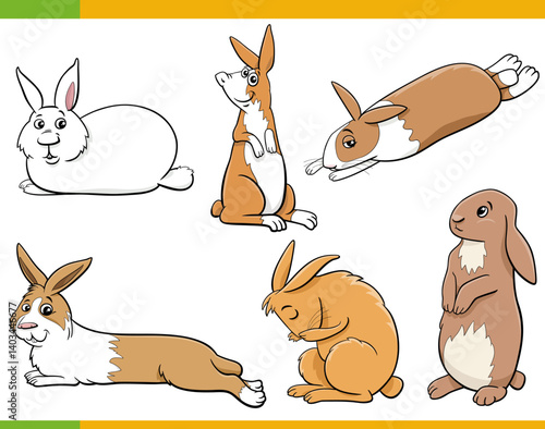 cute cartoon miniature rabbits animal characters set