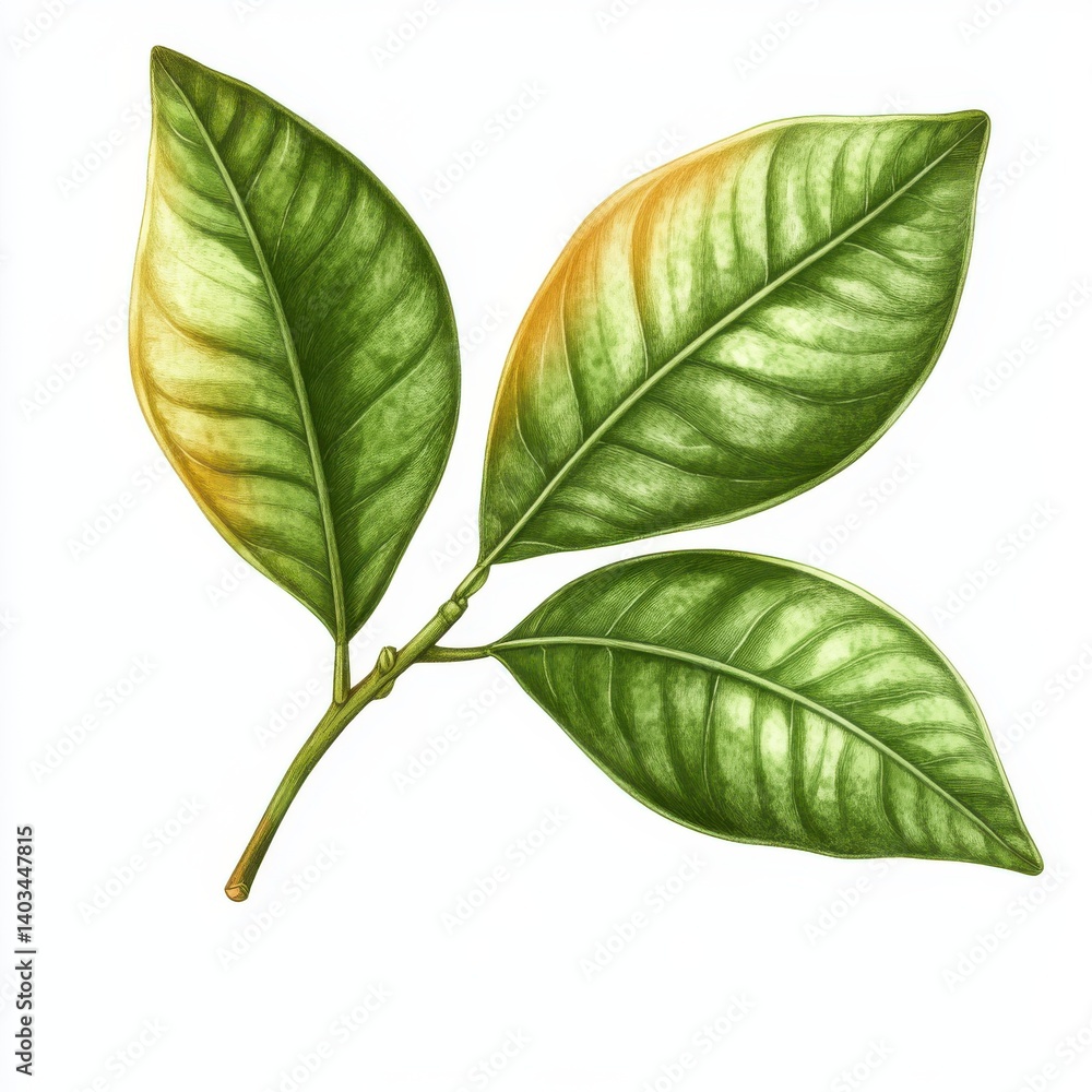 Obraz premium Detailed Closeup of Bitter Orange Leaves: Aromatic Foliage for Essential Oil and Organic Herbal Use