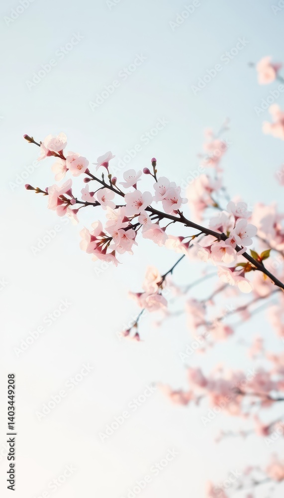 Subtle cherry blossom gradient against a pale blue sky, natural spring scene, tranquil, nature, backdrop Subtle cherry blossom gradient against a pale blue sky, natural spring scene, tranquil, nature, backdrop
