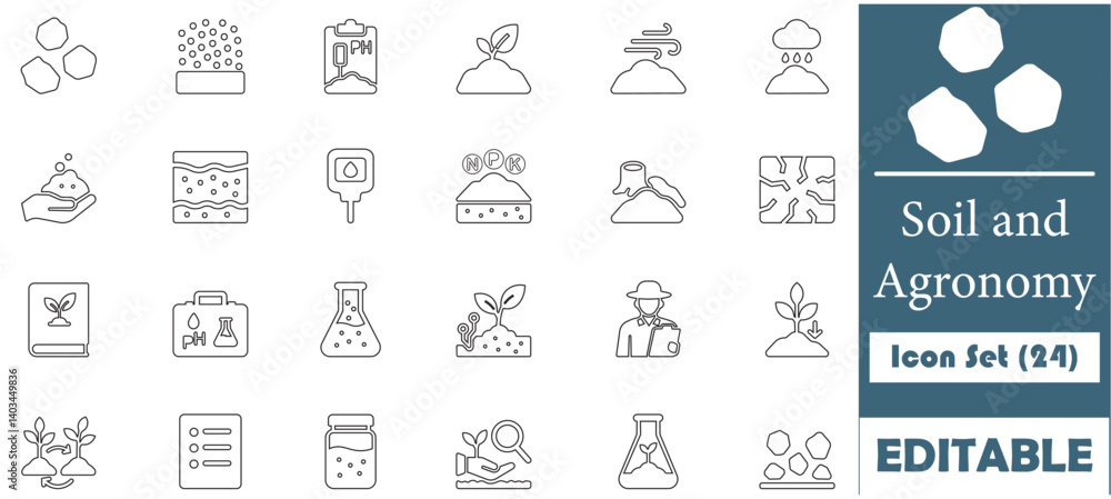 Obraz premium A clean and modern icon set illustrating key concepts in soil health and agronomy—ideal for agricultural, environmental, and educational design projects.