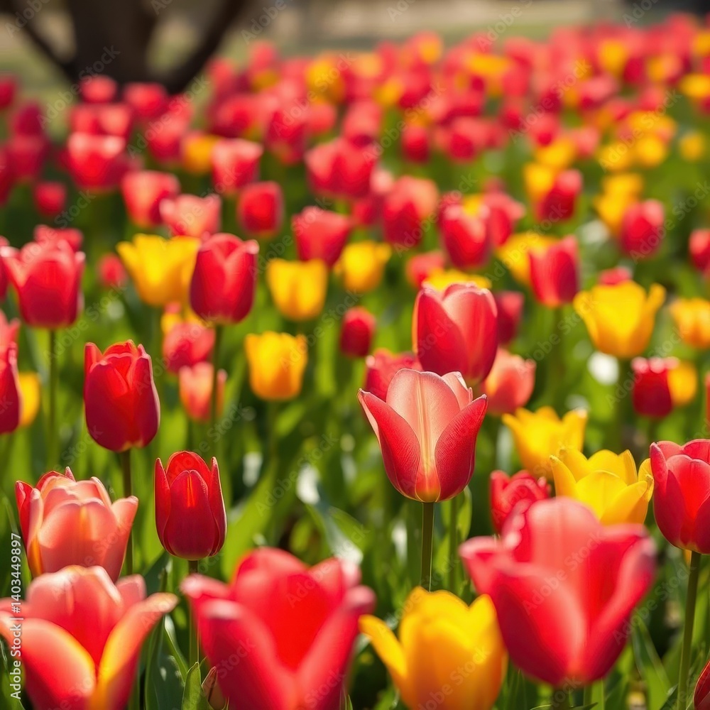 Vibrant pink, red, yellow tulips bloom in a sun-drenched meadow, vibrant, details, tulips Vibrant pink, red, yellow tulips bloom in a sun-drenched meadow, vibrant, details, tulips