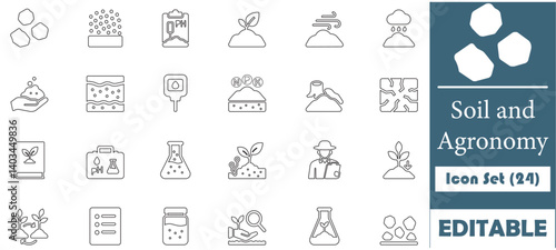 A clean and modern icon set illustrating key concepts in soil health and agronomy—ideal for agricultural, environmental, and educational design projects.