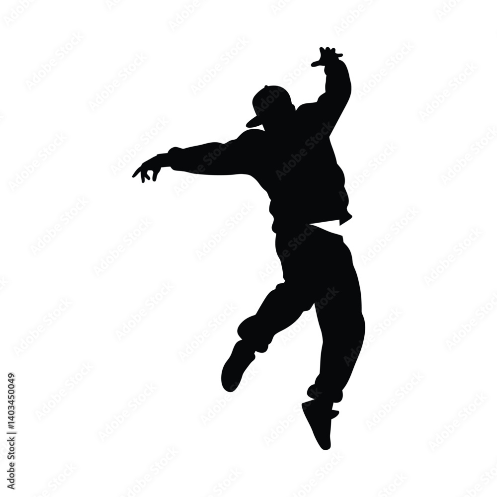 Dynamic Silhouette of a Breakdancer in Mid-Air Action, Energy, and Urban Dance Style Dynamic Silhouette of a Breakdancer in Mid-Air Action, Energy, and Urban Dance Style