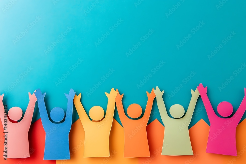 Group of People Celebrating Success Raised Hands Group of People Celebrating Success Raised Hands
