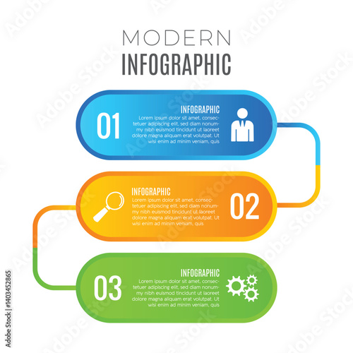 Connected chart infographic business editable modern 3 step template design