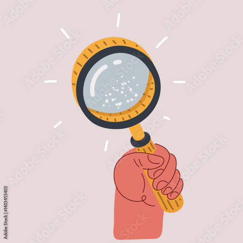 Cartoon vector illustration of a hand holding a magnifying glass like unveiling hidden truths