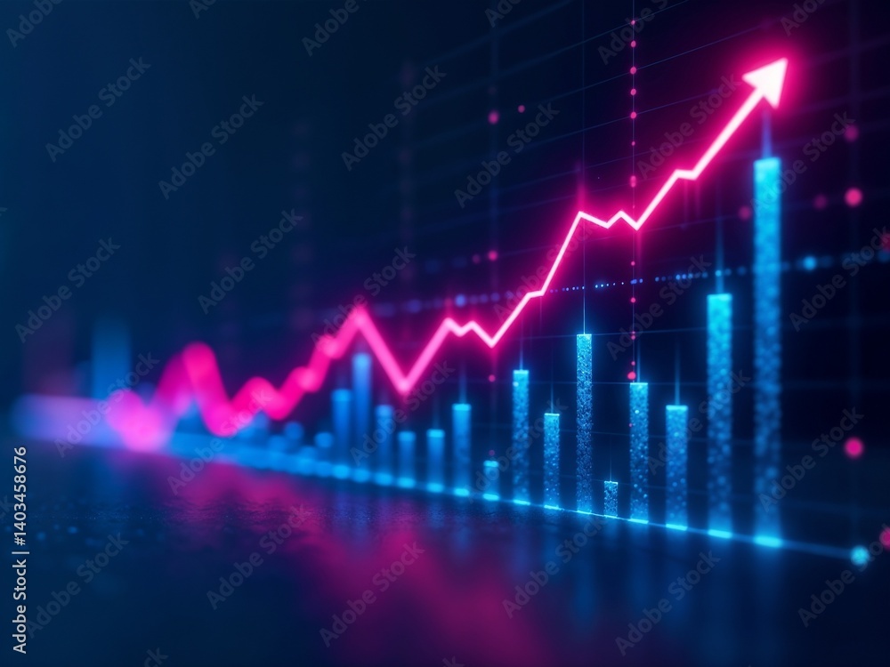 Fototapeta premium Futuristic Business Growth Chart with Light Effects Ai-Generated