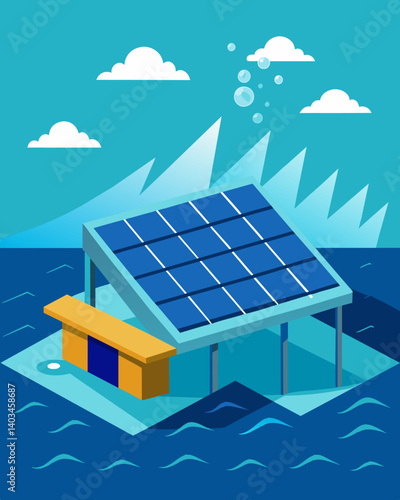 Hightech solar panels cover the roof of a stateoftheart desalination plant working tirelessly to turn ocean water into lifesustaining liquid.. Vector illustration