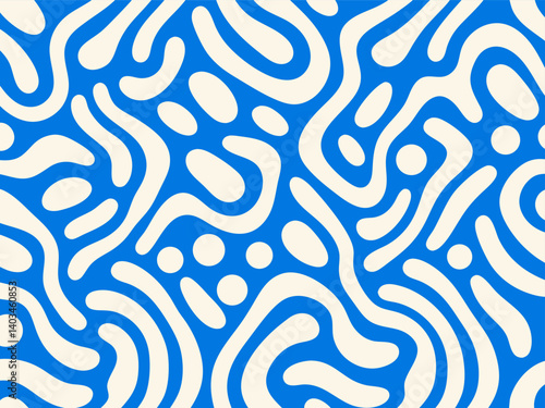 Abstract Organic Blue and Cream Seamless Pattern - Modern Flat Design.