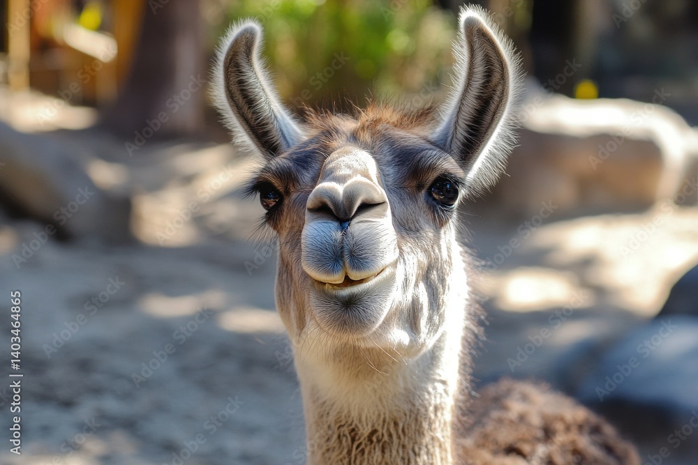 Fototapeta premium Joyful Llama: Happy and Laughing Mammal Enjoying Its Day at the Zoo