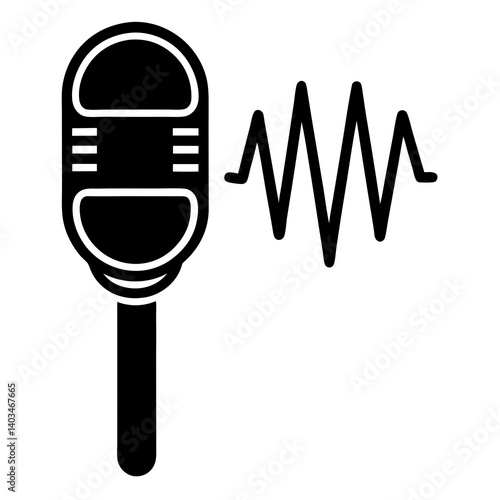 Black silhouette of a microphone icon and soundwave icon