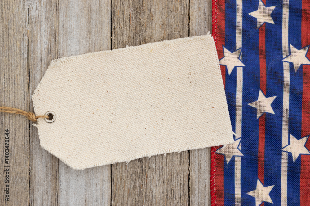 Price tag with retro USA red, white and blue stars on wood