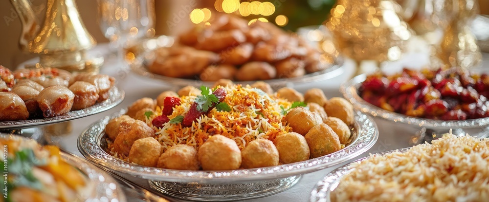 Festive buffet table with Indian food, indoor setting Festive buffet table with Indian food, indoor setting