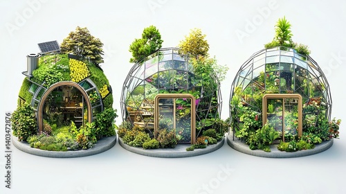 Urban Greenhouse Haven, a dome-shaped residence with living walls, hydroponic systems, integrated smart tech, presented in vibrant pixel art style, isolated on white background