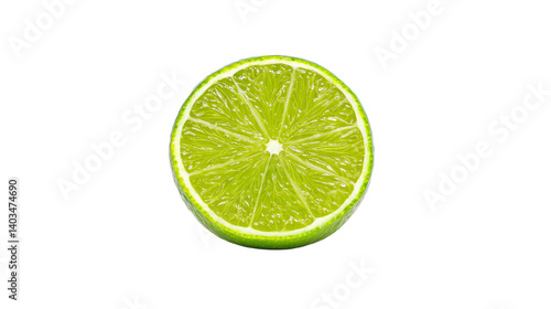 Fresh lime slice on a white isolated background, showcasing its vibrant green color and juicy texture.